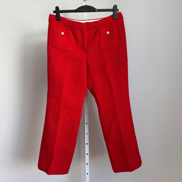 J. Crew Red Tweed Cropped Pants Gold Button Pockets sz 12...